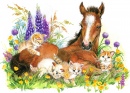 Cheval et chatons