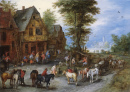 Paysage d'un village avec des personnages