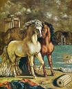 Chevaux antiques sur les rives de la mer Egée