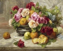 Nature morte ave des roses et des fruits