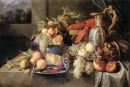 Nature morte avec des fruits, homards et pain