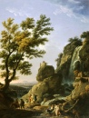 Paysage avec cascades et personnages