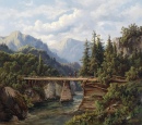 Pont en bois sur une rivière de montagne