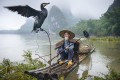 Pêcheur de Cormoran et son oiseau