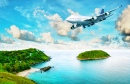 Jet planant des îles tropicales