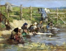 Blanchisseuses au bord d'un cours d'eau