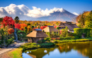 Maisonnettes japonaises historiques et le Mont Fuji