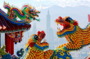 Dragons sur les murs d'un temple Taïwanais