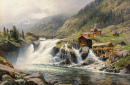 Paysage Norvégien avec un moulin à eau