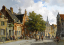 Personnages dans les rues d'une ville Hollandaise