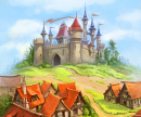 Château médiéval et une petite ville