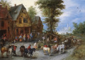 Paysage d'un village avec des personnages