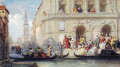 Carnavaliers en gondoles à Venise
