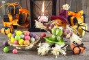Epouvantails d'Halloween et bougies