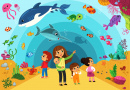 Une famille visitant un aquarium