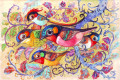 Oiseaux colorés à l'aquarelle