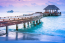 Wooden Pier at Maldives in Sunset