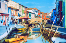 Burano Old City and Boats, Italie