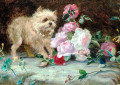 Chien et fleurs