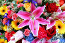 Bouquet coloré avec lys roses
