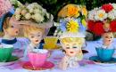 Vases et tasses à thé vintage Lady Head
