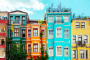 Maisons colorées dans le quartier de Balat, Istanbul