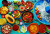 Mexican Food Mix Colorful Background Mexico and Sombrero