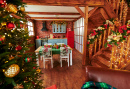 Maison en bois décorée de Noël