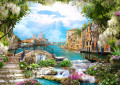 Collage avec des maisons de Venise et des cascades