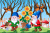 Scène de jardin de dessin animé avec des gnomes
