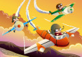 Happy Kids faisant la course dans un avion