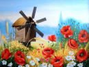 Moulin à vent ukrainien et fleurs sauvages