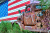 Vieux camion et drapeau américain, Route 66, États-Unis