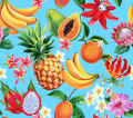 Motif hawaïen avec des fruits tropicaux et des fleurs