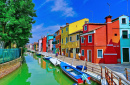 Maisons colorées le long d’un canal, Burano, Venise