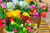 Fleurs artificielles dans un panier en osier vintage