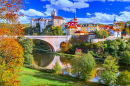 Loket, Czech Republic. Charming Colorful Old Town In Sudetenland, Ohre River Autumn Scenic In Bohemia.