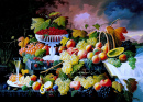 Nature morte fruitée dans un paysage