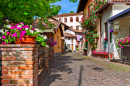 Rue étroite pavée à Barolo, Italie