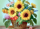 Bouquet de tournesols dans un panier