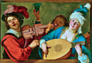 Un groupe joyeux avec un violon et un joueur de luth