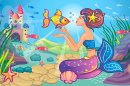 Belle sirène avec un poisson rouge