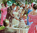 Couple coupant un gâteau de mariage