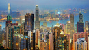 Vue de la ligne d’horizon de Hong Kong depuis le Victoria Peak la nuit