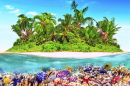 Atoll tropical et poissons magnifiques