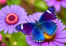 Papillon bleu assis sur une fleur