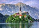Lever de soleil au-dessus du lac Bled, Slovénie