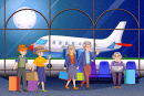 Illustration des touristes seniors au terminal de l’aéroport