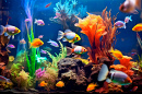 Poissons de récif corallien dans un aquarium d’eau salée