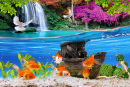 Un beau collage avec des poissons rouges